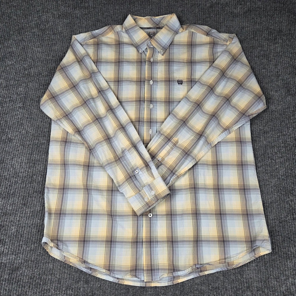Cinch Mens Long Sleeve Plaid‎ Button Down Shirt Size Large Casual Western